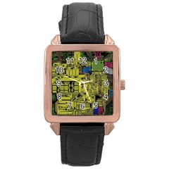 Technology Circuit Board Rose Gold Leather Watch 