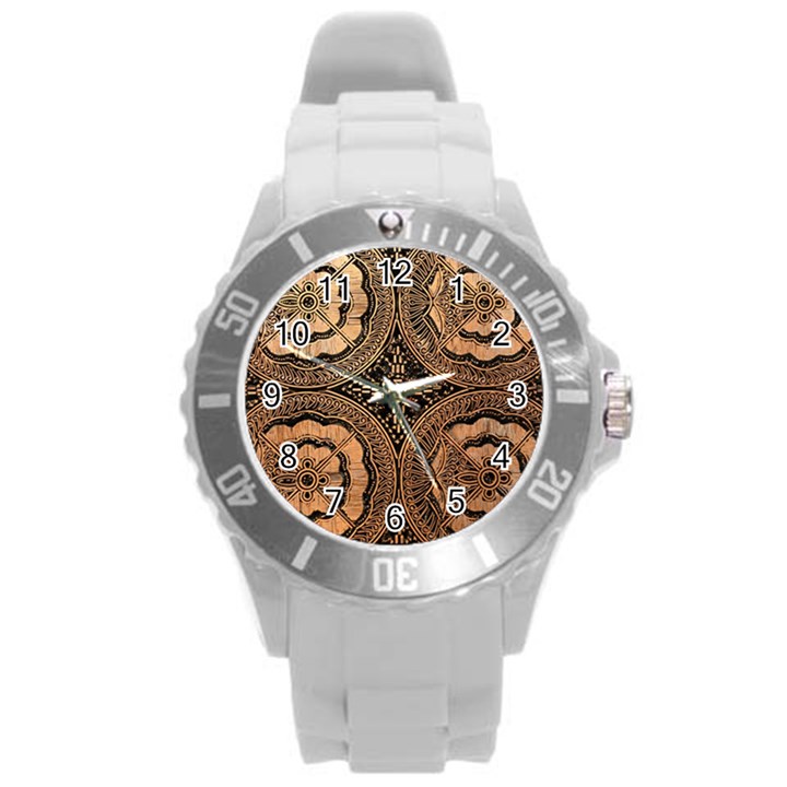 The Art Of Batik Printing Round Plastic Sport Watch (L)