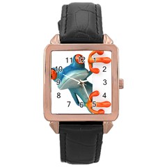 Tree Frog Illustration Rose Gold Leather Watch 