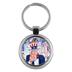 United States Of America Celebration Of Independence Day Uncle Sam Key Chains (round) 