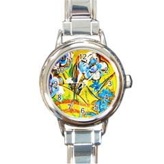 Dscf1422 - Country Flowers In The Yard Round Italian Charm Watch by bestdesignintheworld