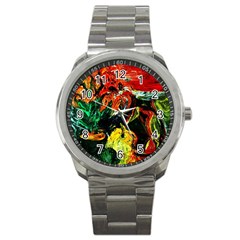 Pumpkins, Lamp And Tiger Lillies Sport Metal Watch by bestdesignintheworld