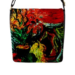 Pumpkins, Lamp And Tiger Lillies Flap Messenger Bag (l)  by bestdesignintheworld