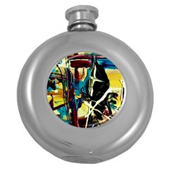 Dance Of Oil Towers 2 Round Hip Flask (5 Oz) by bestdesignintheworld