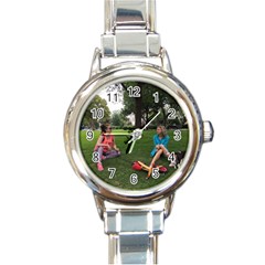 19688418 10155446220129417 1027902896 O - Walking With Daughter And Dog Round Italian Charm Watch