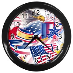 United States Of America Usa  Images Independence Day Wall Clocks (black)