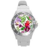 Vector Pattern Tropical Round Plastic Sport Watch (L) Front