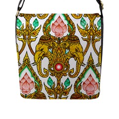 Traditional Thai Style Painting Flap Messenger Bag (l)  by Sapixe