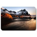 Vestrahorn Iceland Winter Sunrise Landscape Sea Coast Sandy Beach Sea Mountain Peaks With Snow Blue Large Doormat  30 x20  Door Mat