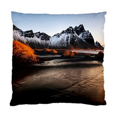 Vestrahorn Iceland Winter Sunrise Landscape Sea Coast Sandy Beach Sea Mountain Peaks With Snow Blue Standard Cushion Case (two Sides) by Sapixe