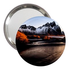 Vestrahorn Iceland Winter Sunrise Landscape Sea Coast Sandy Beach Sea Mountain Peaks With Snow Blue 3  Handbag Mirrors by Sapixe