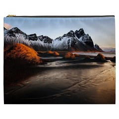 Vestrahorn Iceland Winter Sunrise Landscape Sea Coast Sandy Beach Sea Mountain Peaks With Snow Blue Cosmetic Bag (xxxl) 