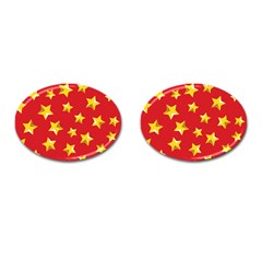 Yellow Stars Red Background Pattern Cufflinks (oval) by Sapixe