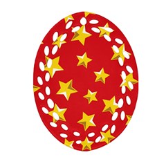 Yellow Stars Red Background Pattern Oval Filigree Ornament (two Sides)