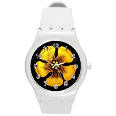 Yellow Flower Stained Glass Colorful Glass Round Plastic Sport Watch (m) by Sapixe