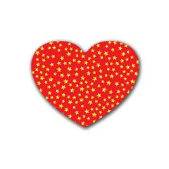 Yellow Stars Red Background Rubber Coaster (heart) 