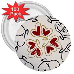 Loving Hearts 3  Buttons (100 Pack)  by Art2City