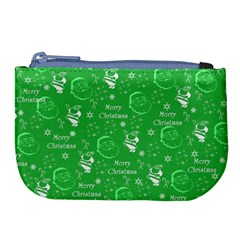 Santa Christmas Collage Green Background Large Coin Purse