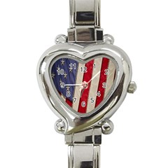 Usa Flag Heart Italian Charm Watch