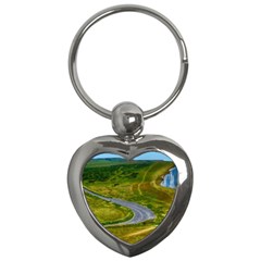 Cliff Coast Road Landscape Travel Key Chains (heart)  by Sapixe