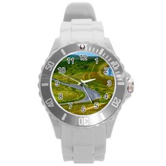 Cliff Coast Road Landscape Travel Round Plastic Sport Watch (l)