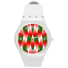 Christmas Geometric Background Round Plastic Sport Watch (m) by Sapixe