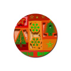 Christmas Design Seamless Pattern Rubber Round Coaster (4 Pack) 