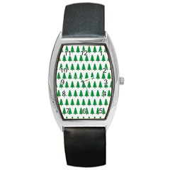 Christmas Background Christmas Tree Barrel Style Metal Watch by Sapixe