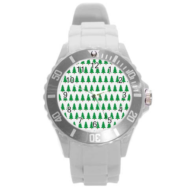 Christmas Background Christmas Tree Round Plastic Sport Watch (L)