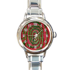 Red Green Swirl Twirl Colorful Round Italian Charm Watch by Sapixe