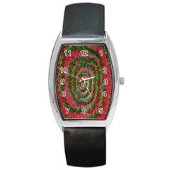 Red Green Swirl Twirl Colorful Barrel Style Metal Watch by Sapixe