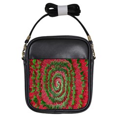 Red Green Swirl Twirl Colorful Girls Sling Bags by Sapixe