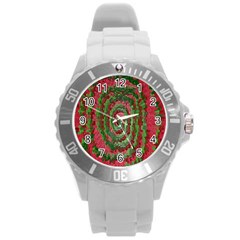 Red Green Swirl Twirl Colorful Round Plastic Sport Watch (l) by Sapixe