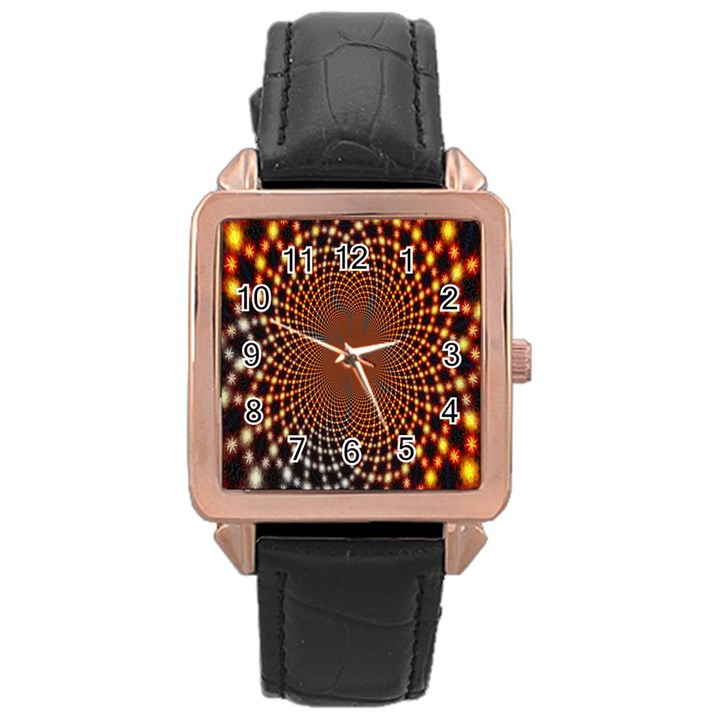 Pattern Texture Star Rings Rose Gold Leather Watch 