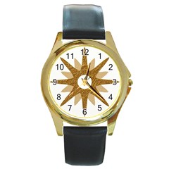 Star Golden Glittering Yellow Rays Round Gold Metal Watch by Sapixe