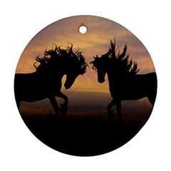 Horses Sunset Photoshop Graphics Round Ornament (two Sides) by Sapixe