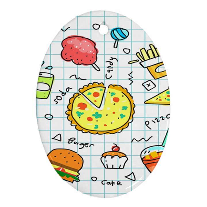 Colorful Doodle Soda Cartoon Set Oval Ornament (Two Sides)