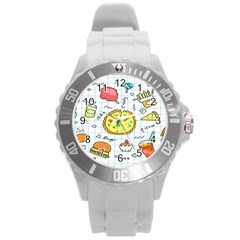 Colorful Doodle Soda Cartoon Set Round Plastic Sport Watch (l) by Sapixe