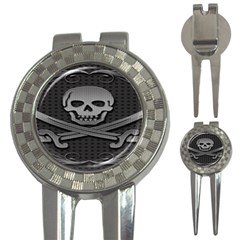 Skull Metal Background Carved 3-in-1 Golf Divots