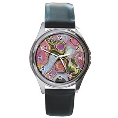 Retro Background Colorful Hippie Round Metal Watch