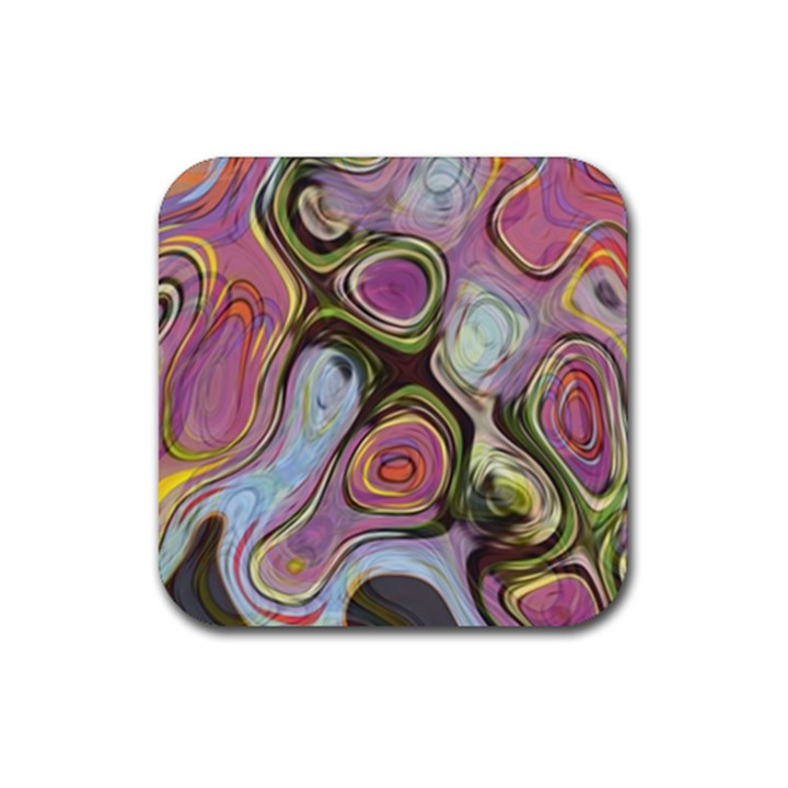 Retro Background Colorful Hippie Rubber Coaster (Square) 