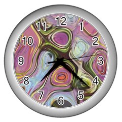 Retro Background Colorful Hippie Wall Clocks (Silver) 