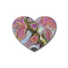 Retro Background Colorful Hippie Rubber Coaster (Heart) 