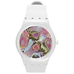 Retro Background Colorful Hippie Round Plastic Sport Watch (M)