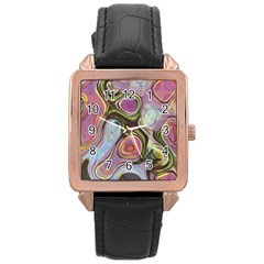 Retro Background Colorful Hippie Rose Gold Leather Watch 