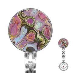Retro Background Colorful Hippie Stainless Steel Nurses Watch