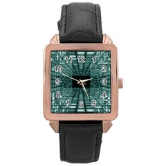 Abstract Perspective Background Rose Gold Leather Watch 