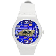 Processor Cpu Board Circuits Round Plastic Sport Watch (m) by Sapixe