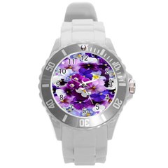 Graphic Background Pansy Easter Round Plastic Sport Watch (l)