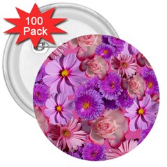 Flowers Blossom Bloom Nature Color 3  Buttons (100 Pack) 